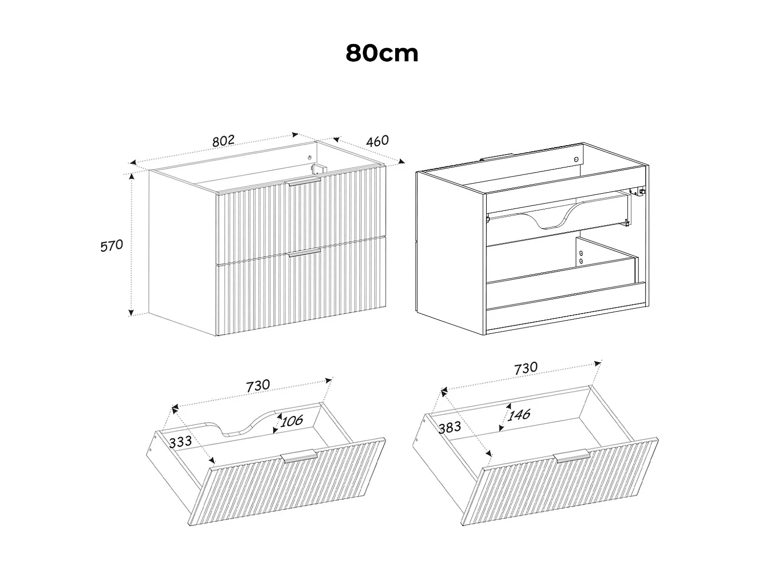 Meuble sous-vasque 80cm plan de toilette Gaia Bois et Noir