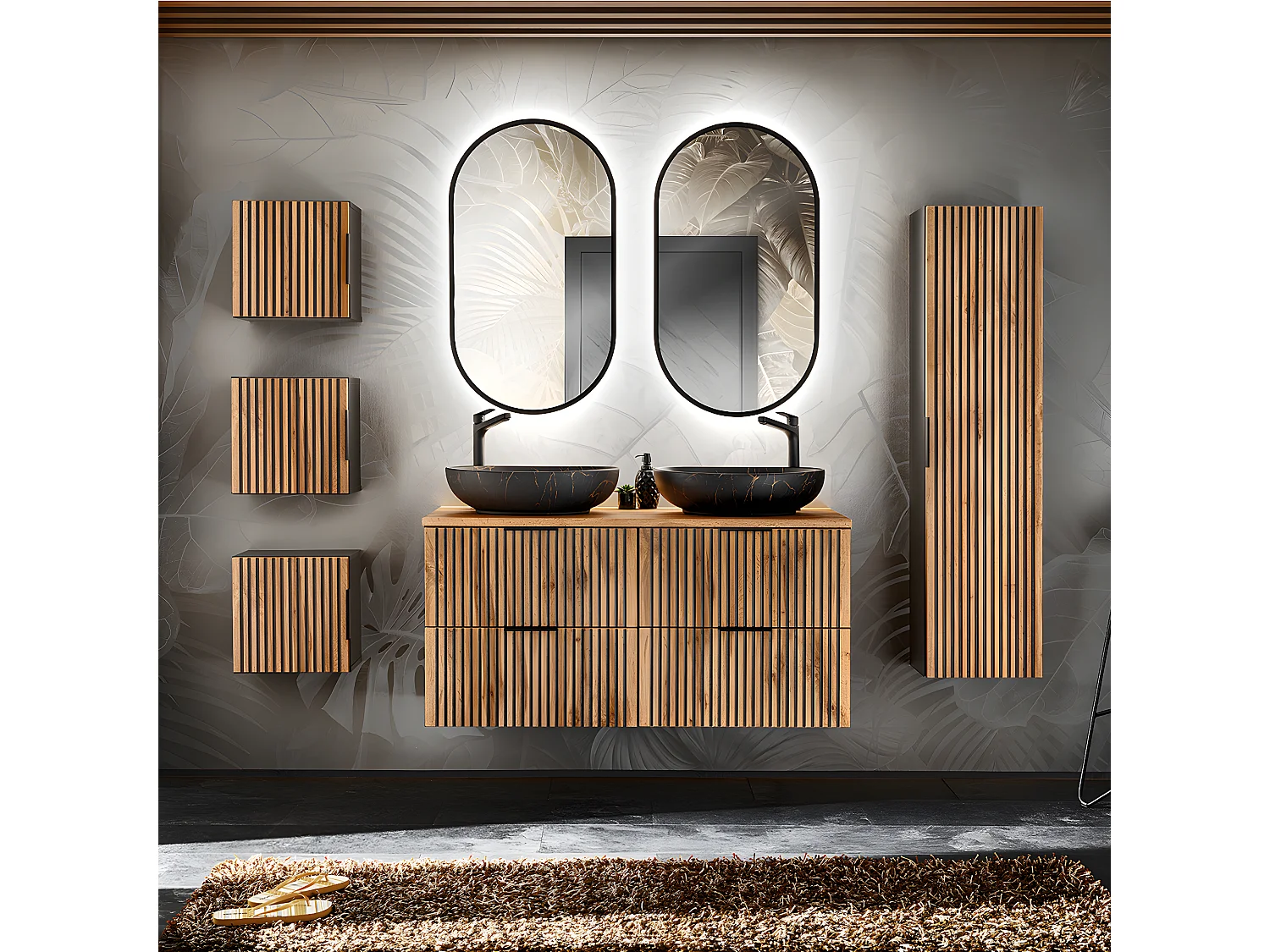 Meuble sous-vasque 120cm plan de toilette Gaia Bois et Noir