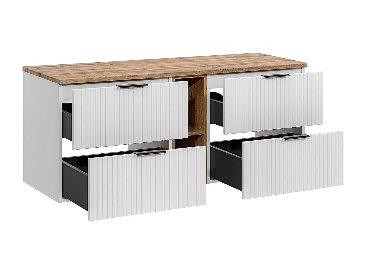 Szafka pod umywalkę nablatową ADEL WHITE 82 60cmx2 biała - zestaw 140 cm z regałem i blatem