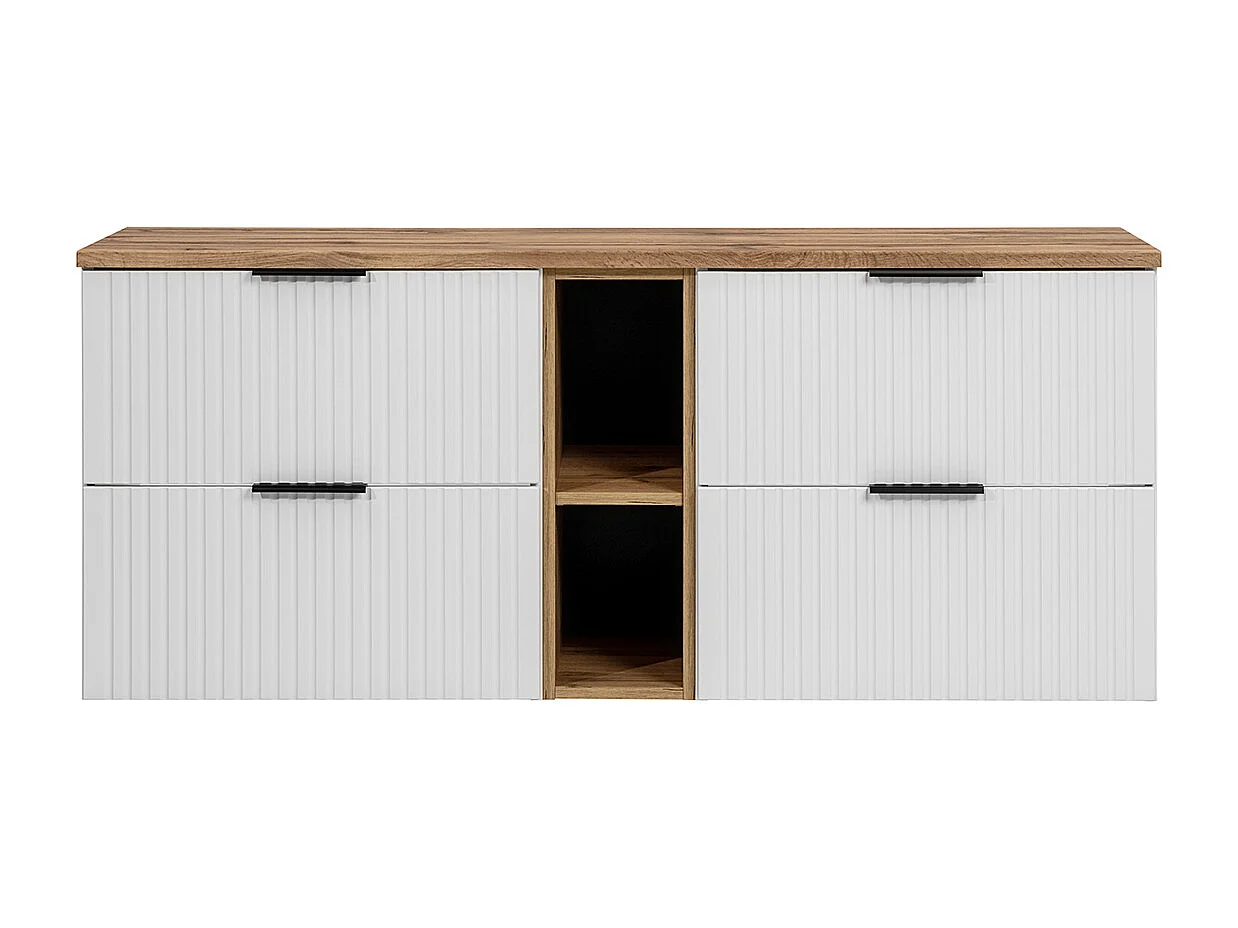 Szafka pod umywalkę nablatową ADEL WHITE 82 60cmx2 biała - zestaw 140 cm z regałem i blatem