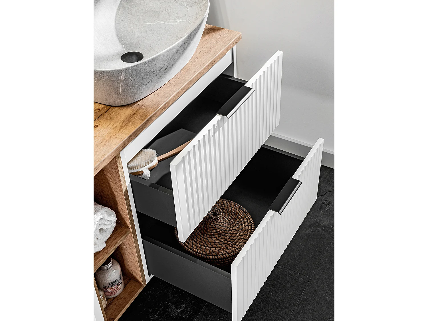 Mobile sottolavabo Adel White 80 cm 2 cassetti Bianco Opaco
