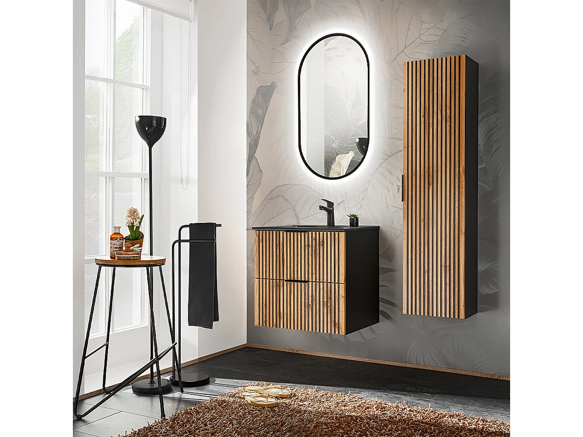 Gaia Hout en Zwart Wastafelmeubel 60cm