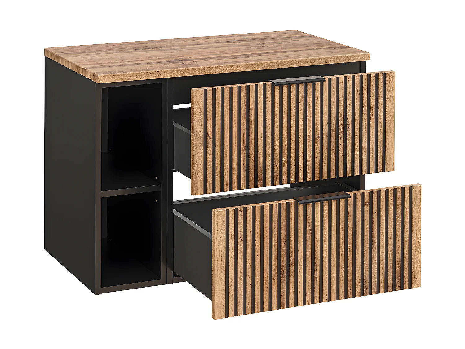 Meuble sous-vasque 80cm 2 niches Gaia Bois et Noir