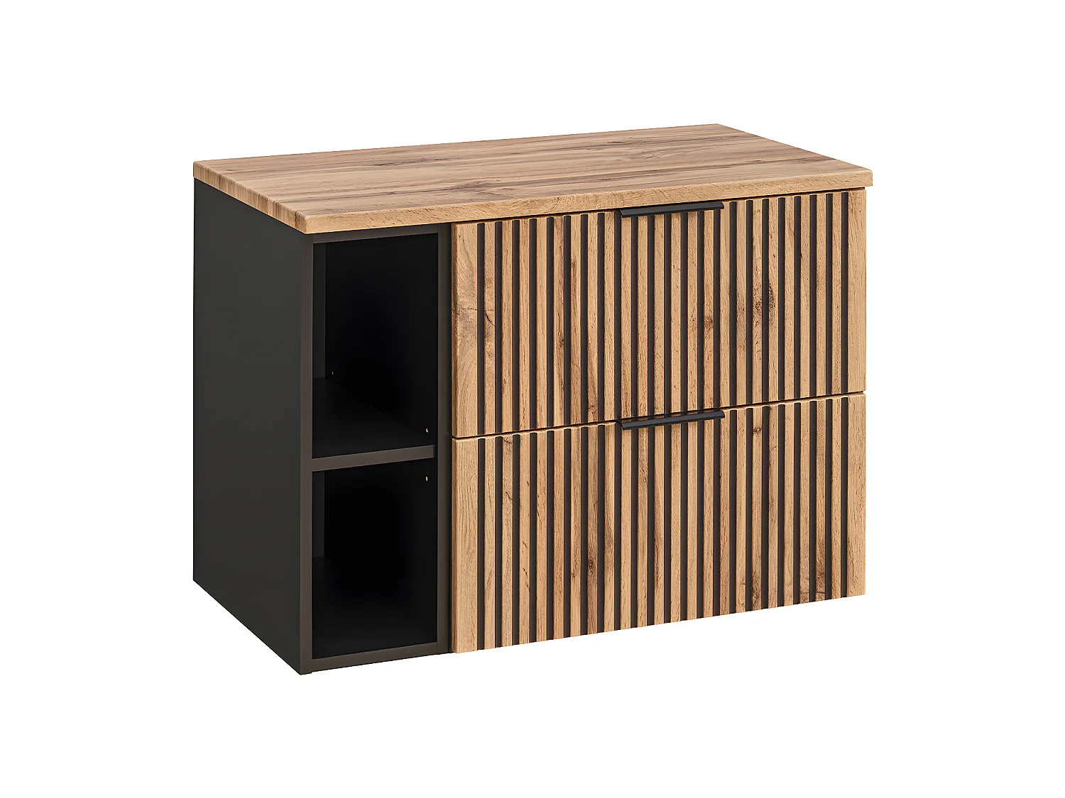Meuble sous-vasque 80cm 2 niches Gaia Bois et Noir