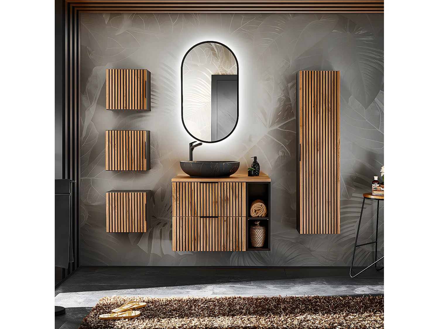 Gaia Wood en Zwart badmeubel 80cm 2 nissen