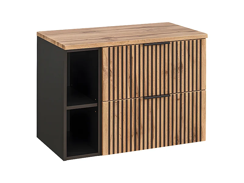 Meuble sous-vasque 80cm 2 niches Gaia Bois et Noir