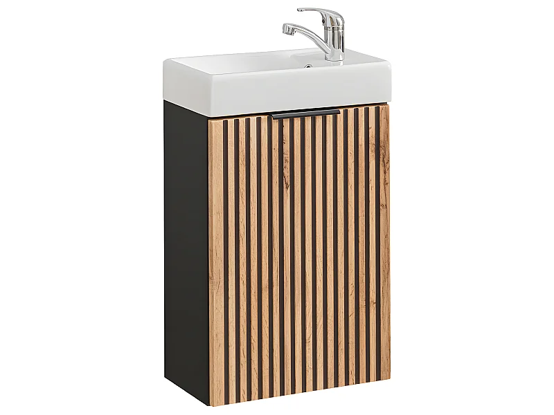 Móvel com lavatório 1 porta Gaia madeira com aspeto de carvalho e preto