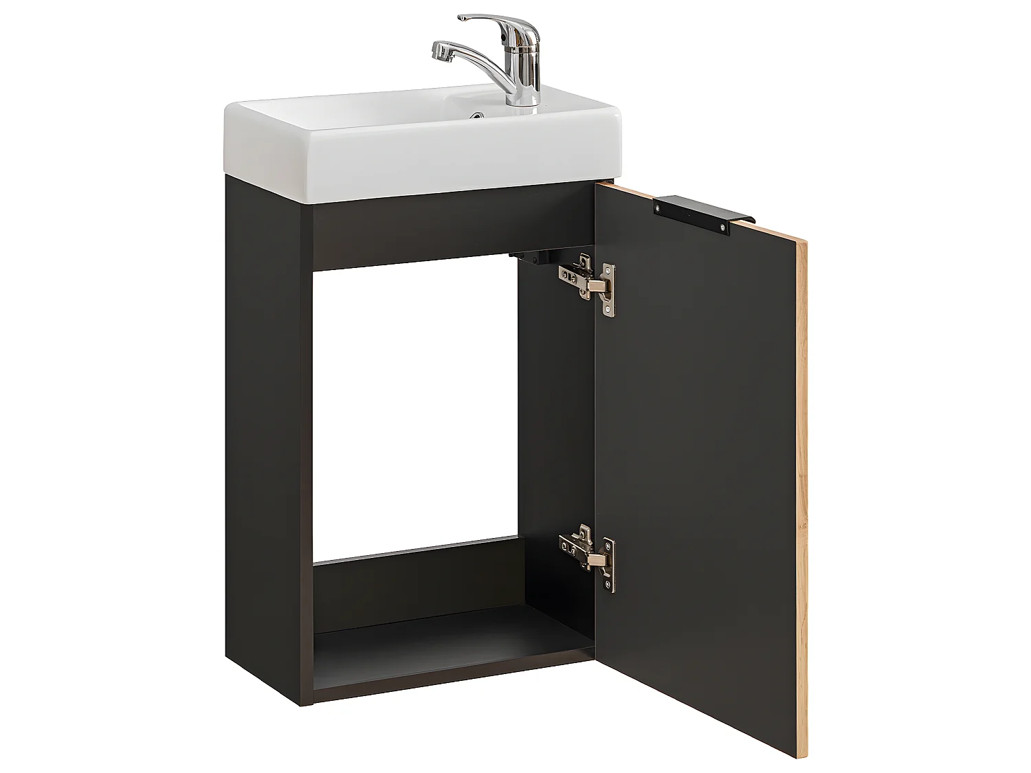 Móvel com lavatório 1 porta Gaia madeira com aspeto de carvalho e preto