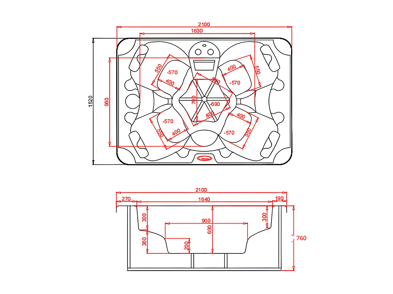 Whirlpool 4 Plätze - Perlweiß - 16 Düsen - 210 x 152 x 76 cm - System BALBOA - LULA IV