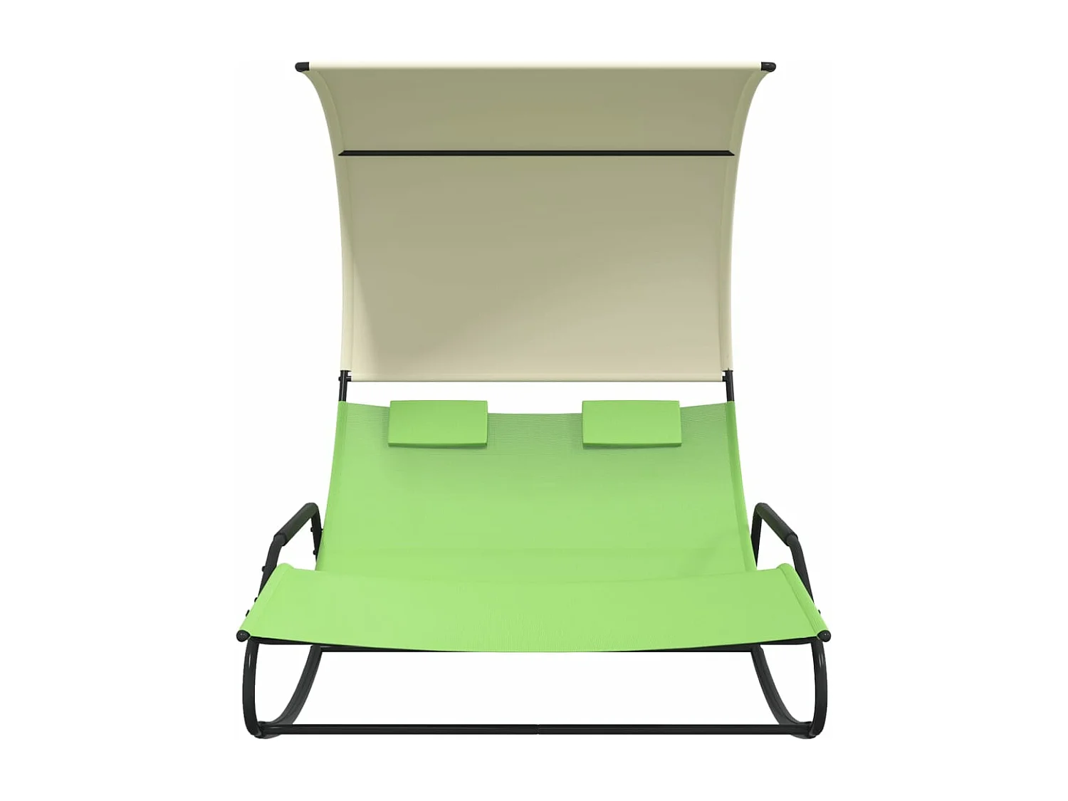 Espreguiçadeira espreguiçadeira espreguiçadeira cama de jardim terraço mobiliário de exterior de balanço duplo com toldo verde e creme 02_0012767