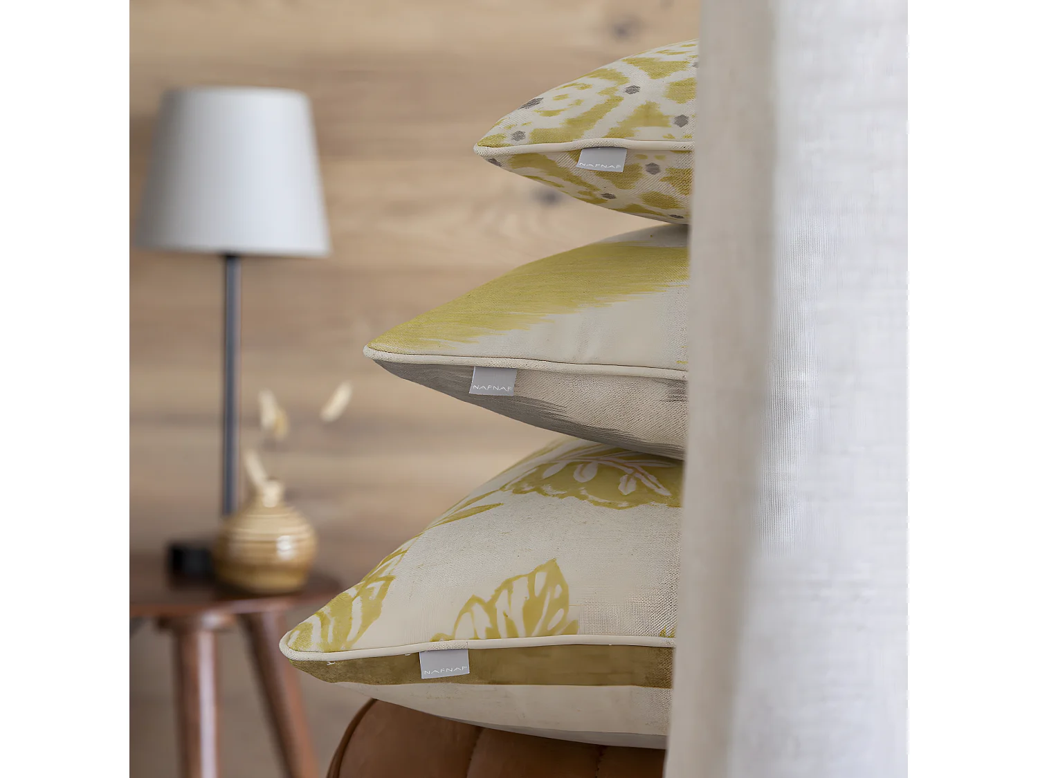 Lot de 2 housses de coussin Naf Naf FORMENTERA 50x50 cm jaune-gris