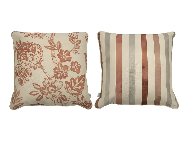 Lot de 2 housses de coussin Naf Naf BARCELONA 50x50 cm corail-gris