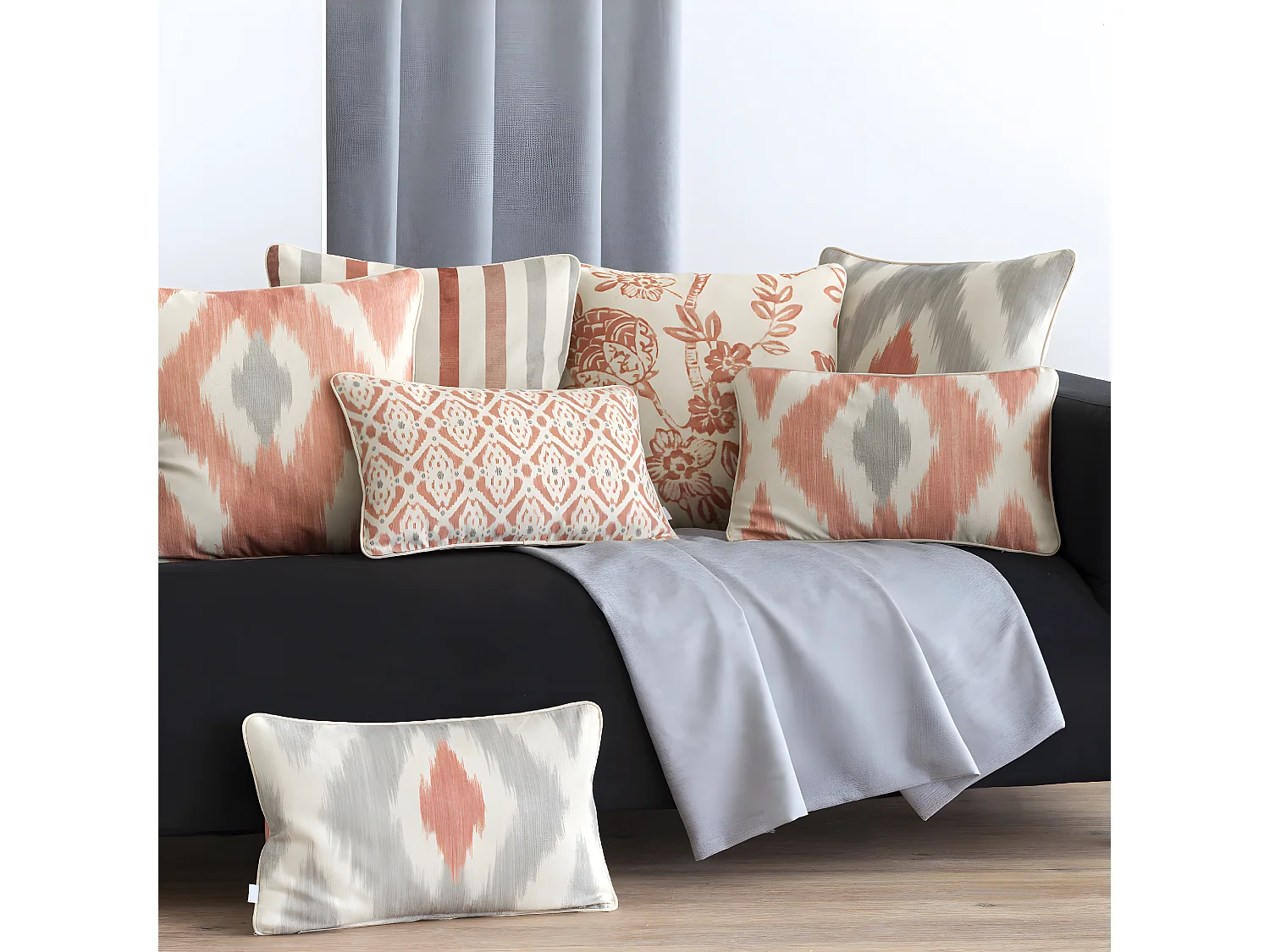 Lot de 2 housses de coussin Naf Naf BARCELONA 50x50 cm corail-gris