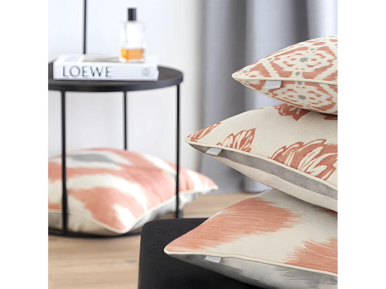 Lot de 2 housses de coussin Naf Naf FORMENTERA 50x50 cm corail-gris