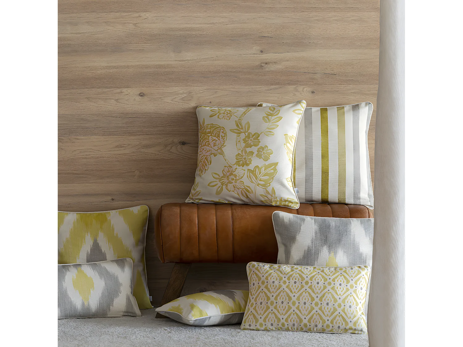 Lot de 2 housses de coussin Naf Naf BARCELONA 50x50 cm jaune-gris