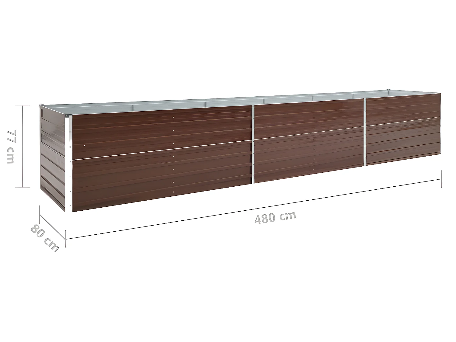 Fioriera rialzata piante fiori giardino acciaio zincato 480 x 80 x 77 cm marrone 02_0001128