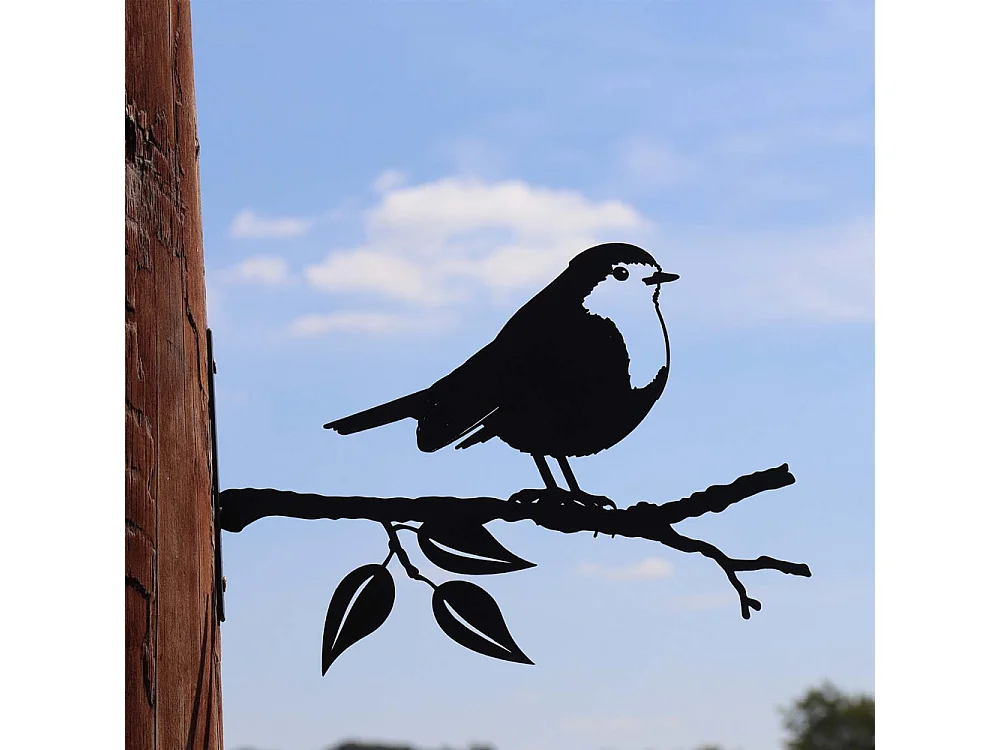 Silhouette sur pique en acier noir Rouge-gorge