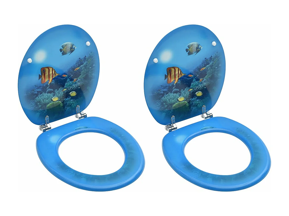 Conjunto de dois assentos com tampa de sanita com cobertura de fundo marinho em MDF 02_0002976