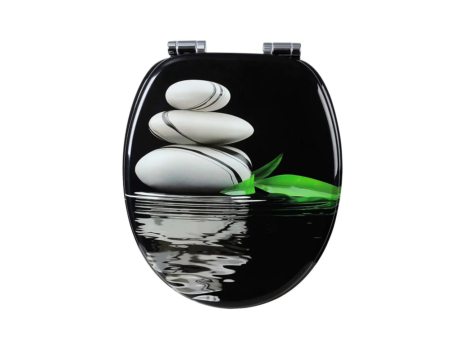 Copriwater in MDF con chiusura rallentata decoro ciottoli grigio nero 19_0000745