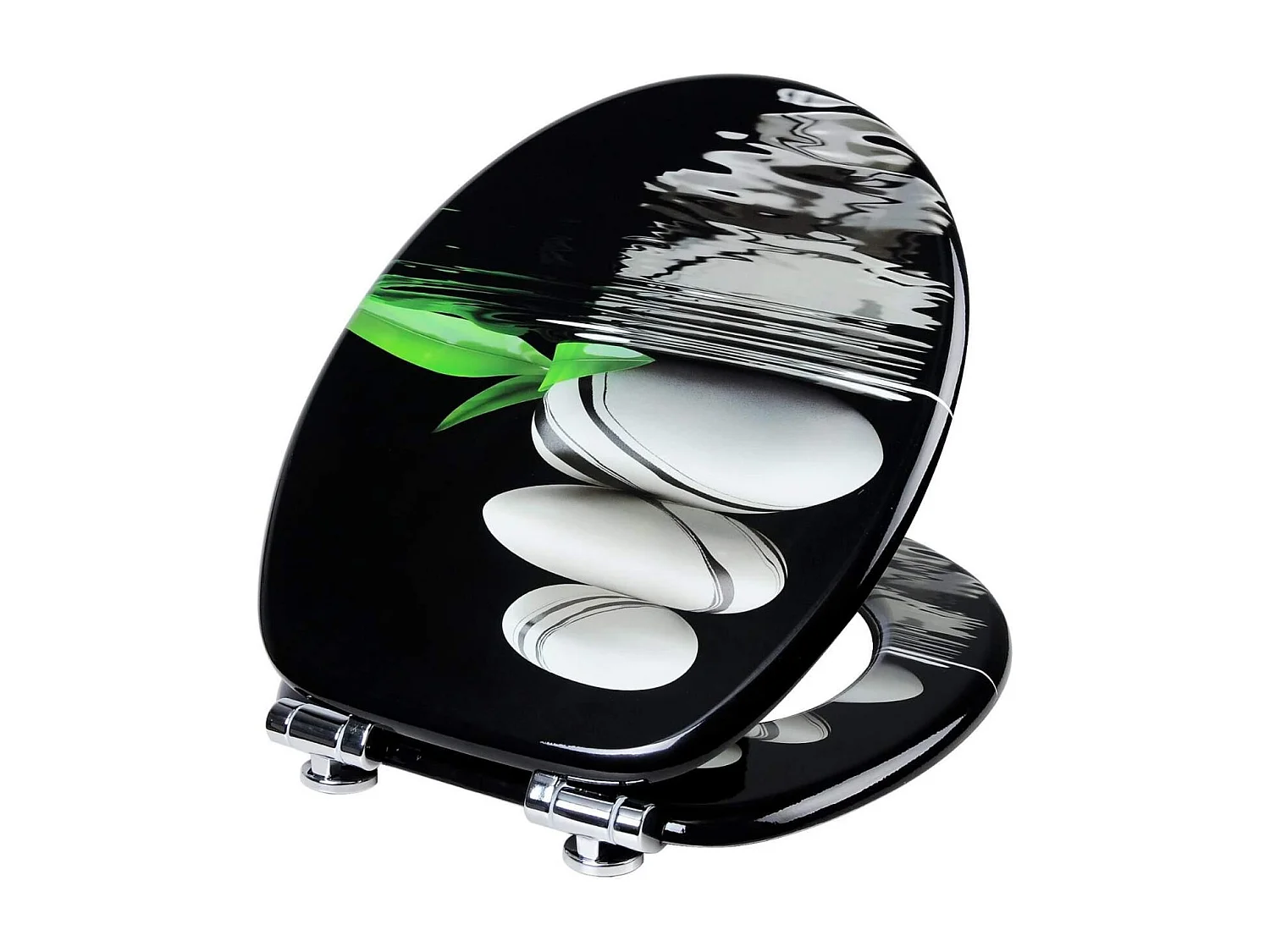 Assento sanitário em MDF com decoração em seixo preto cinza com fechamento suave 19_0000745