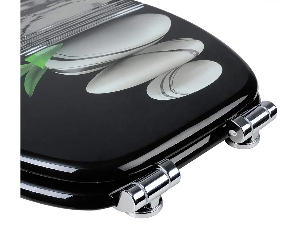 Assento sanitário em MDF com decoração em seixo preto cinza com fechamento suave 19_0000745