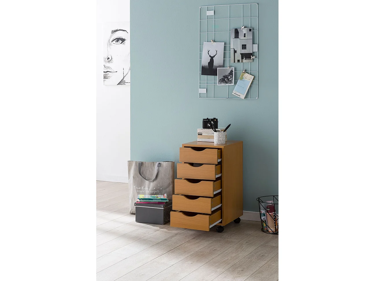 Caisson de Bureau 33x64x38 cm Placard de Rangement Mobile avec Roulettes