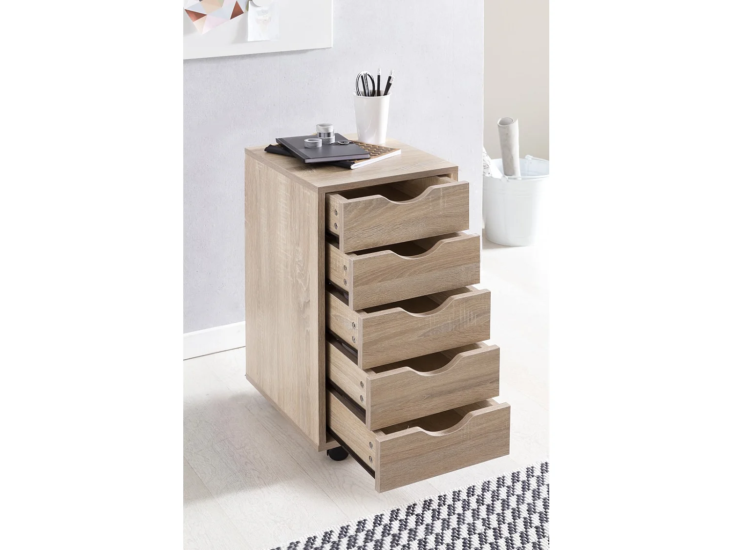 Cassettiera Ufficio Moderna con Ruote 33x64x38 cm Archivio con Cassetti