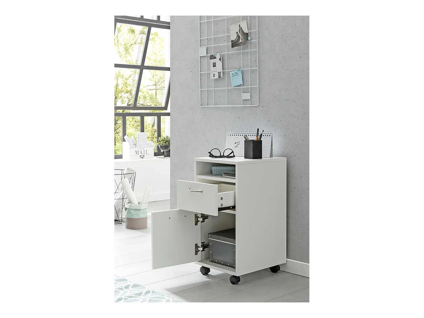 Caisson de Bureau 33x63x38 cm Placard de Rangement Mobile avec Roulettes