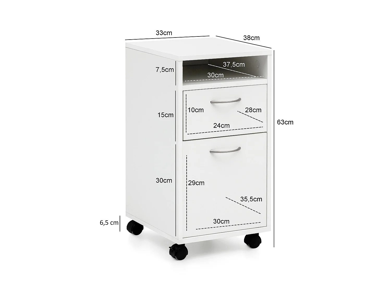 Caisson de Bureau 33x63x38 cm Placard de Rangement Mobile avec Roulettes