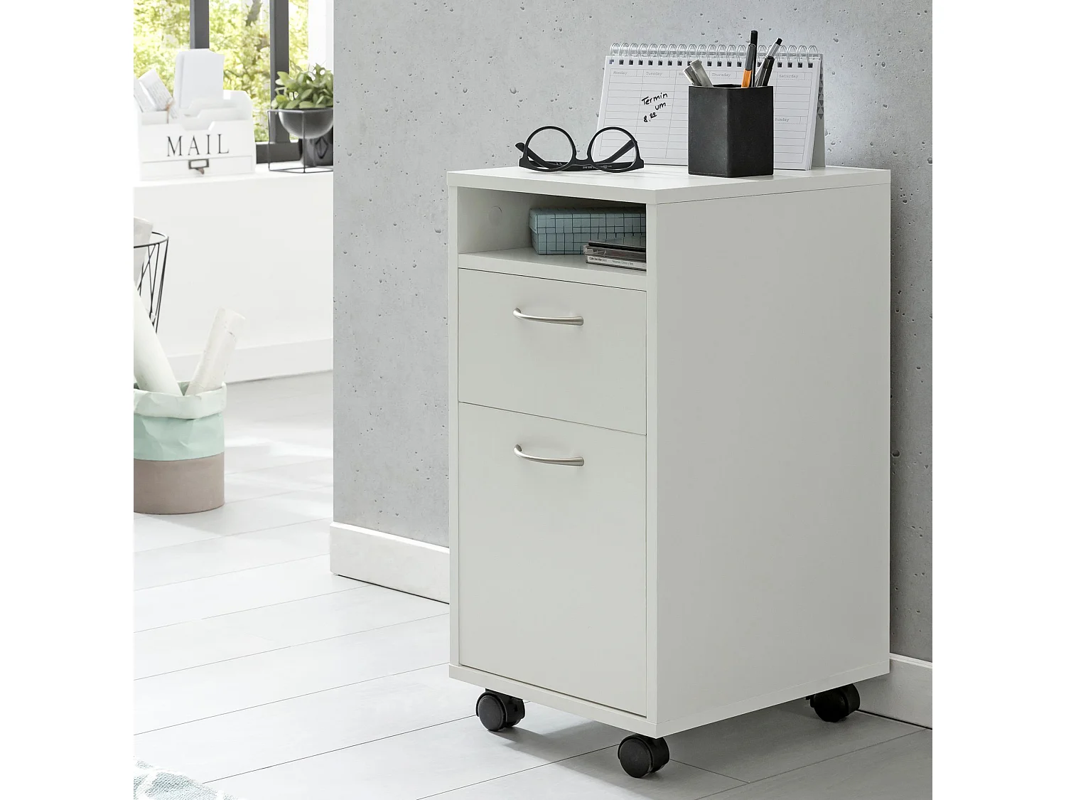 Caisson de Bureau 33x63x38 cm Placard de Rangement Mobile avec Roulettes