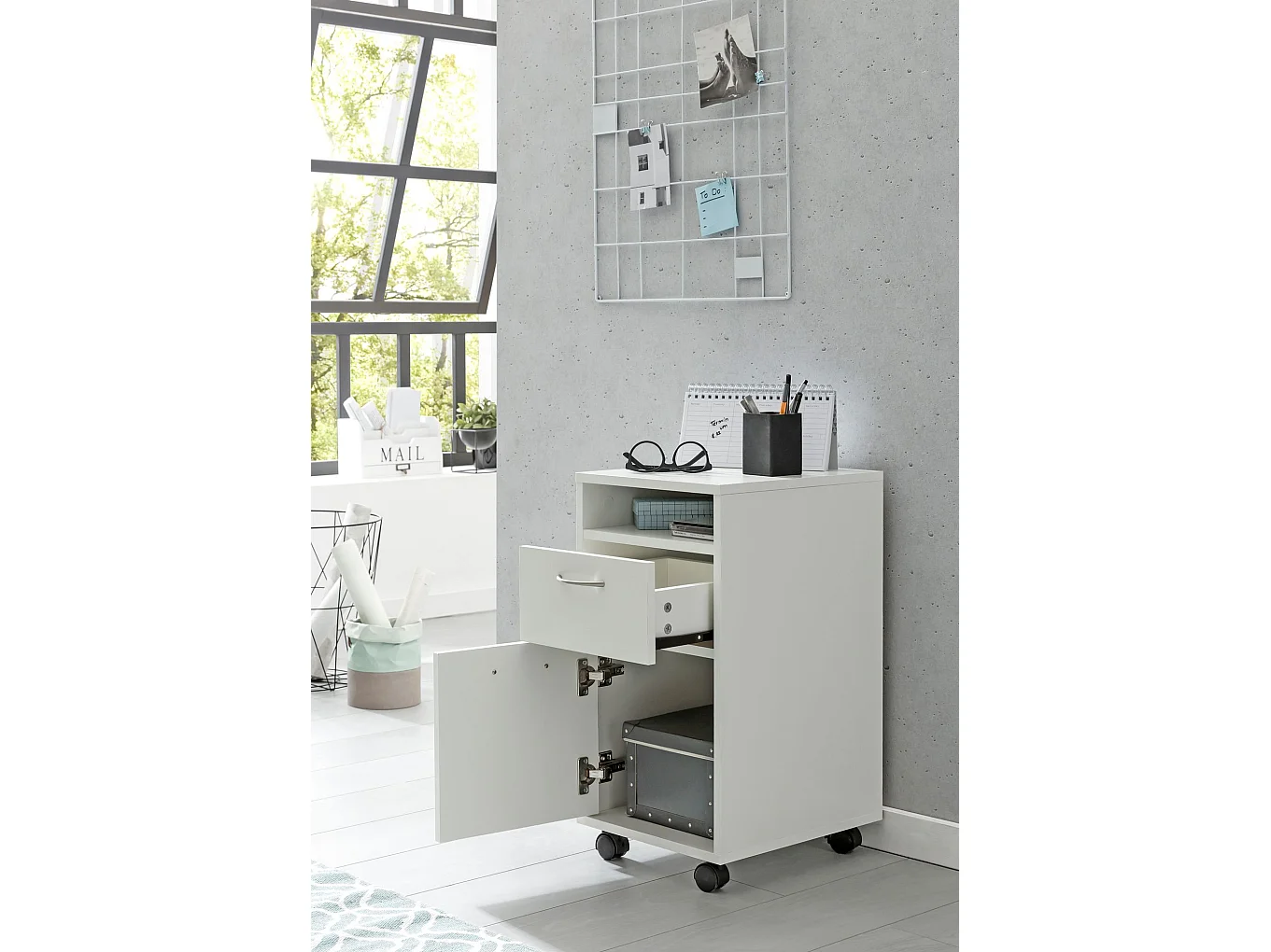 Caisson de Bureau 33x63x38 cm Placard de Rangement Mobile avec Roulettes