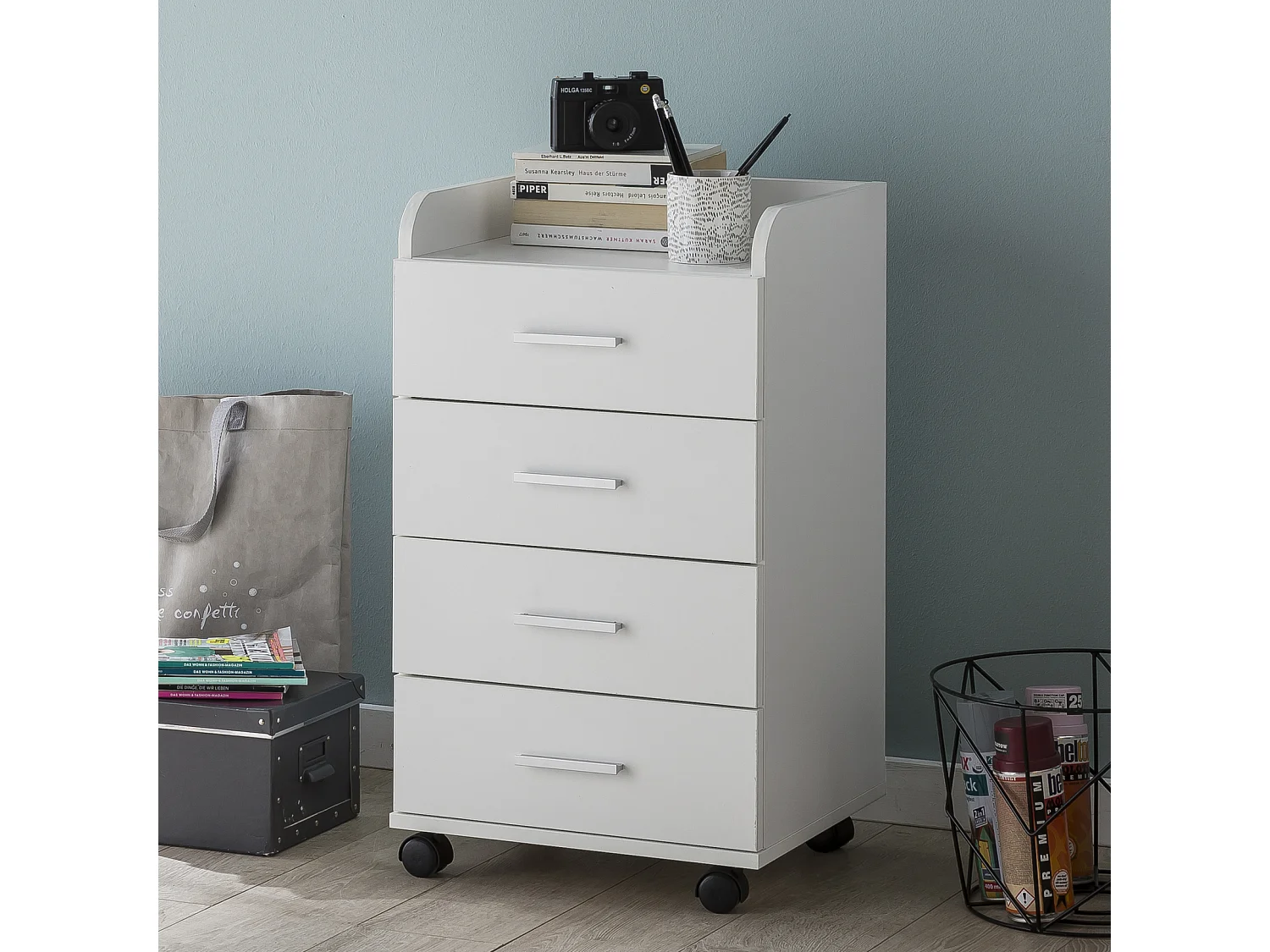 Caisson de Bureau 40x70,5x33 cm Placard Rangement Mobile avec Roulettes