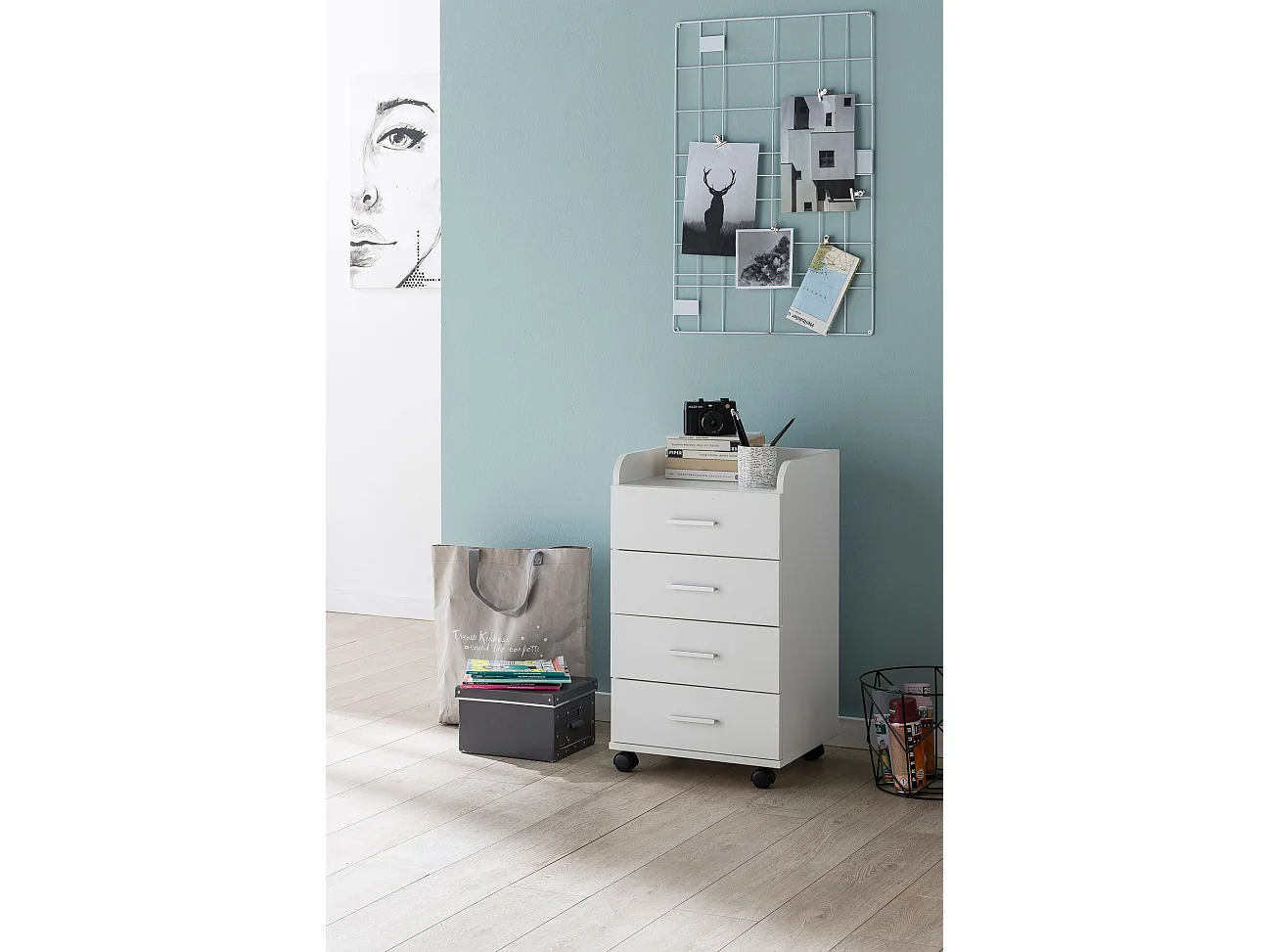 Caisson de Bureau 40x70,5x33 cm Placard Rangement Mobile avec Roulettes