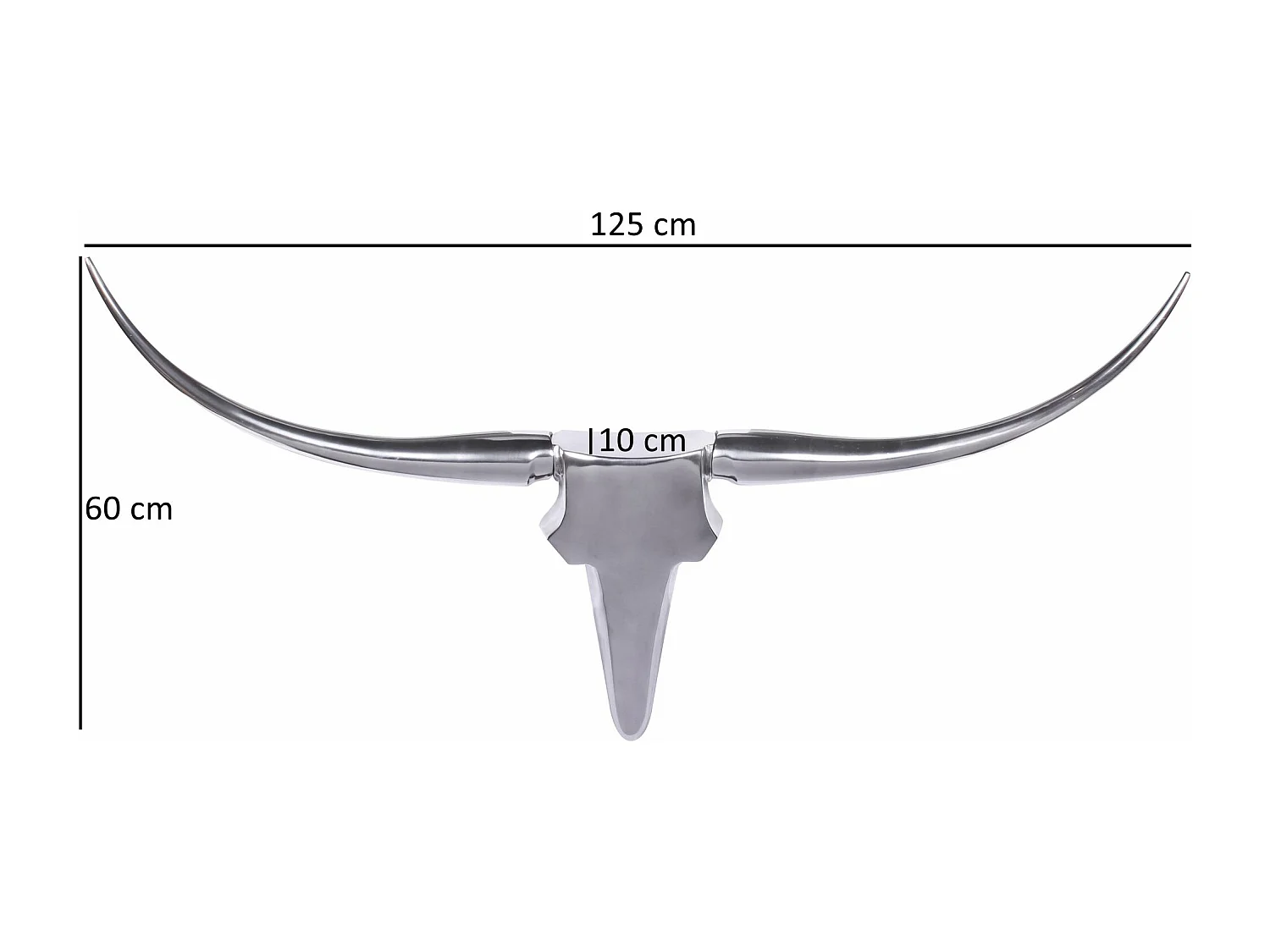 Bull Antlers decorazione della parete L 125 cm di larghezza in alluminio palchi parete d'argento