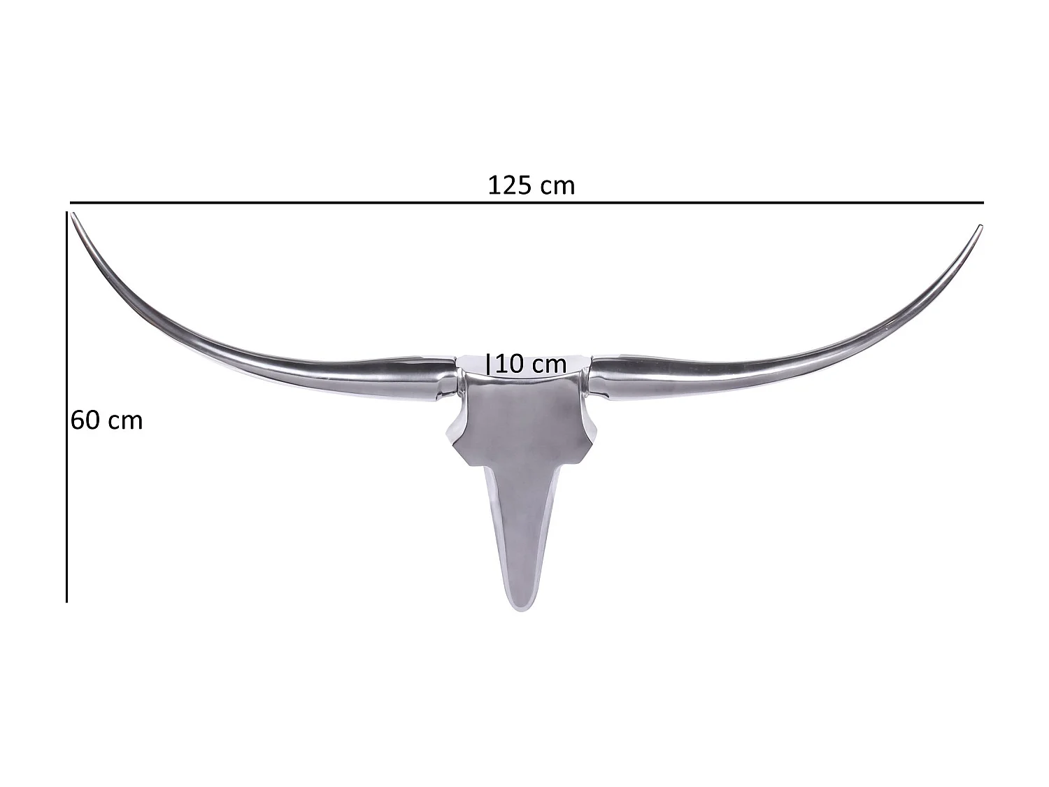 Bull Antlers decorazione della parete L 125 cm di larghezza in alluminio palchi parete d'argento