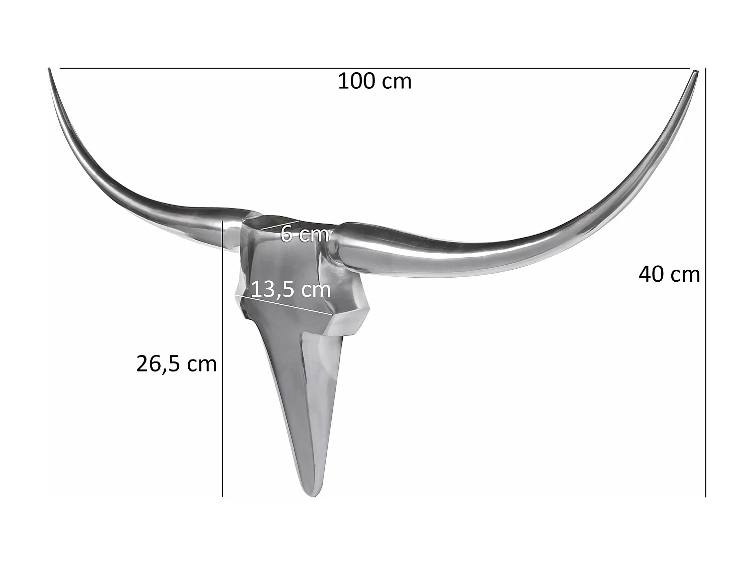 Deko Geweih Bull M Aluminium Design Hörner 100cm Wanddekoration Silber