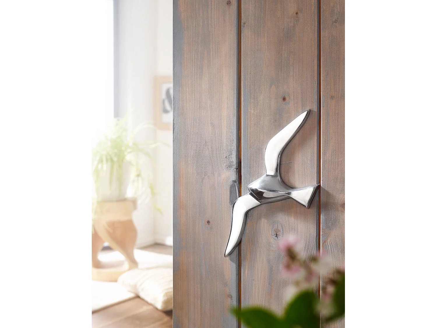 Deco Mouette oiseau argent poli aluminium métal design moderne vivant Maritim animaux