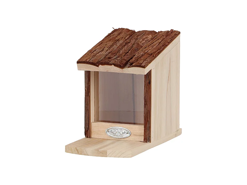 Mangeoire pour écureuil avec toît en écorce