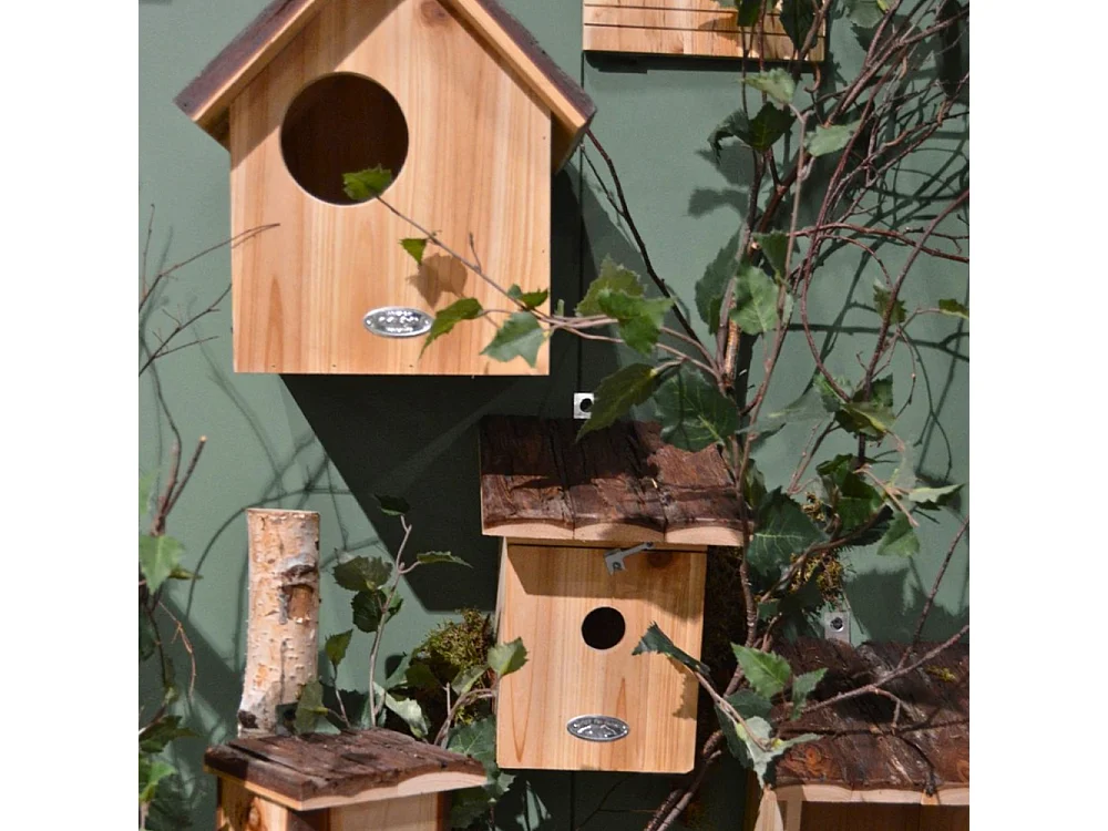 Nichoir pour oiseaux avec toît en écorce Mésange charbonnière