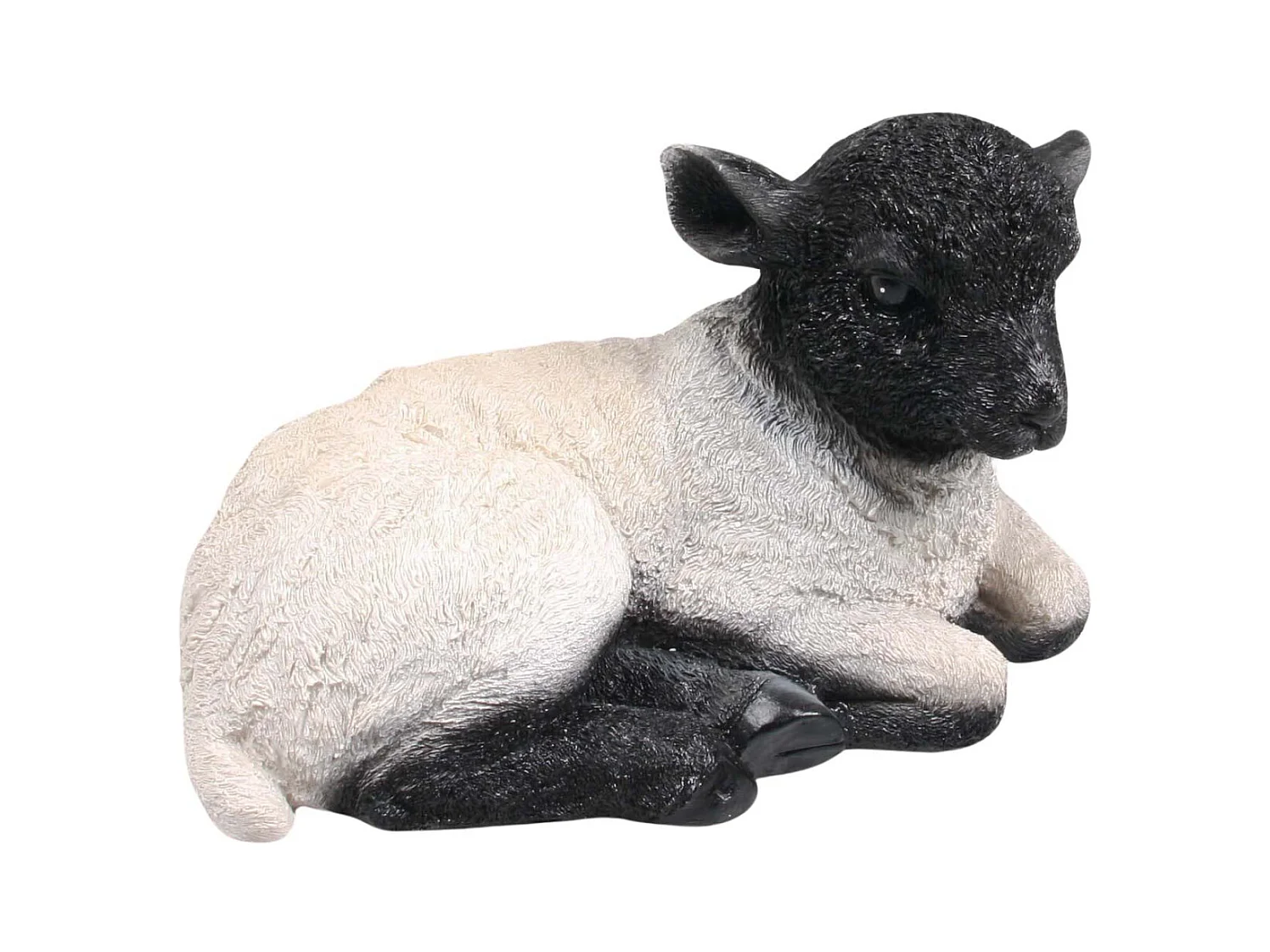 Agneau blanc et noir couché 24 x 14 x 15 cm