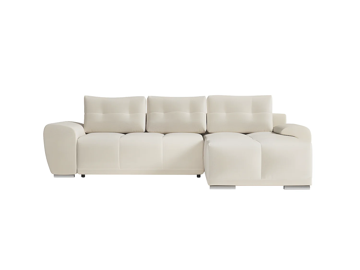 Canapé d'angle droit 4 places convertible Cassandra avec coffre en tissu - Beige - L270 x P181 x H89cm - Loungitude