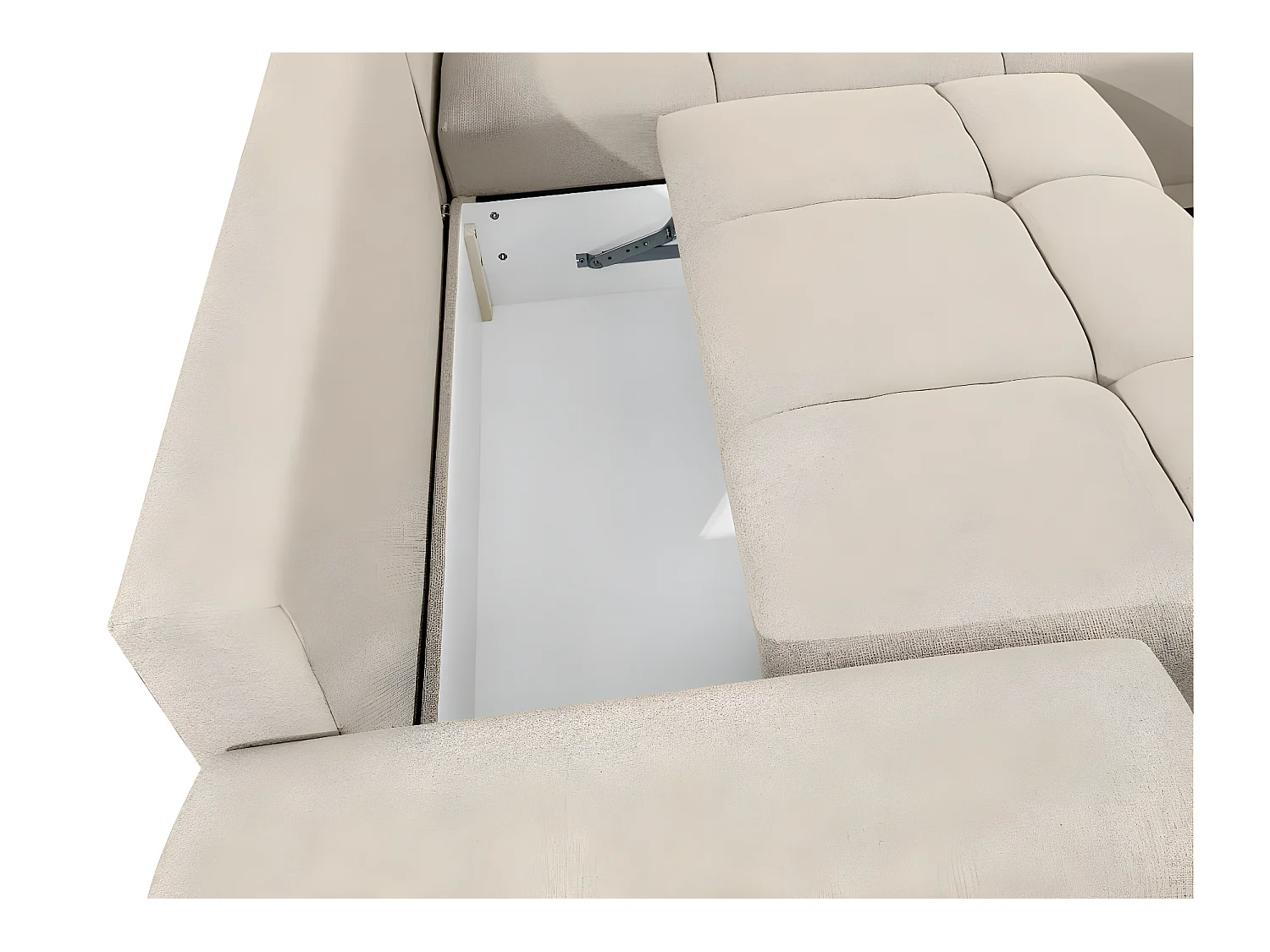 Canapé d'angle droit 4 places convertible Cassandra avec coffre en tissu - Beige - L270 x P181 x H89cm - Loungitude