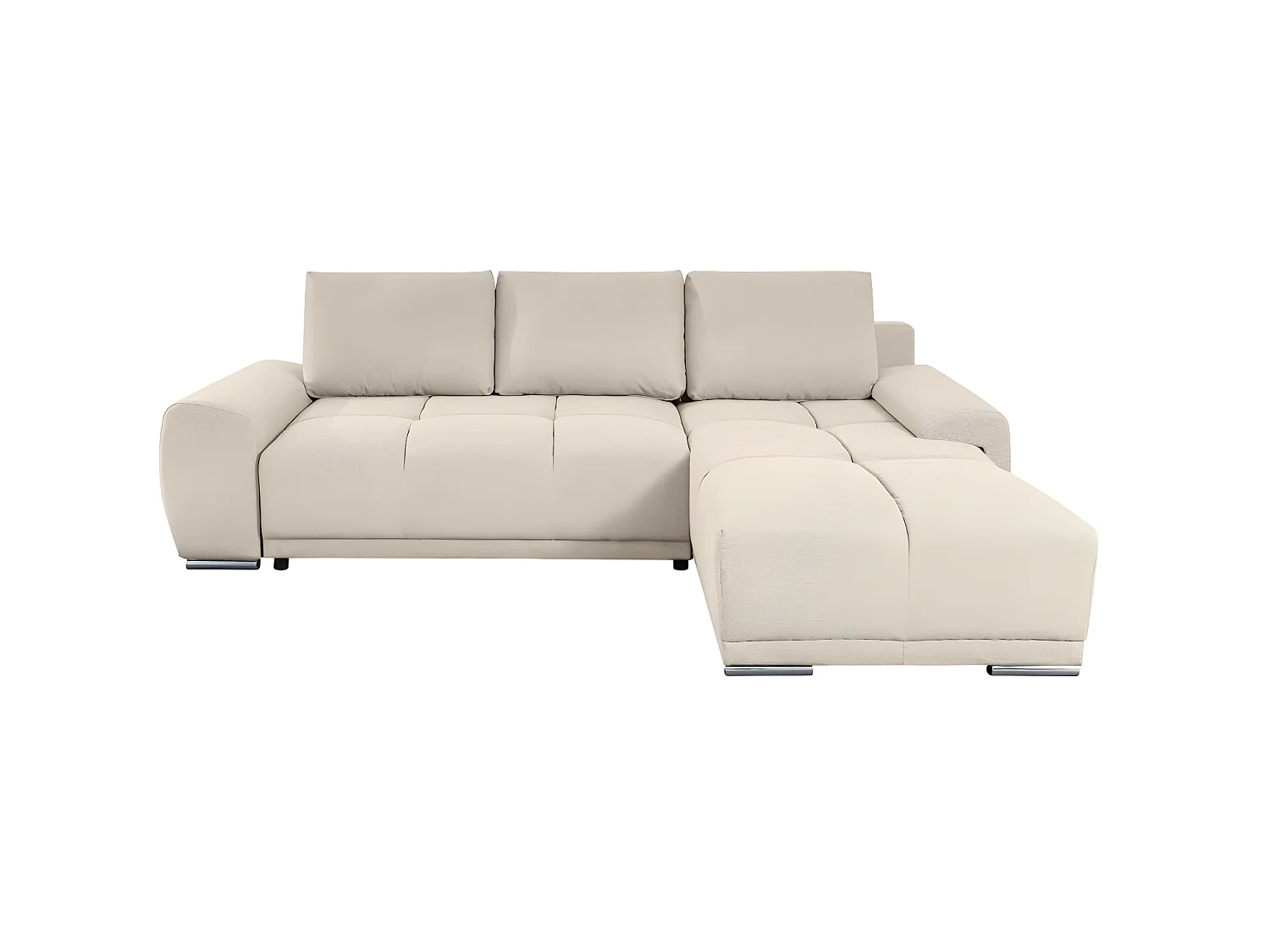 Canapé d'angle droit 4 places convertible Cassandra avec coffre en tissu - Beige - L270 x P181 x H89cm - Loungitude
