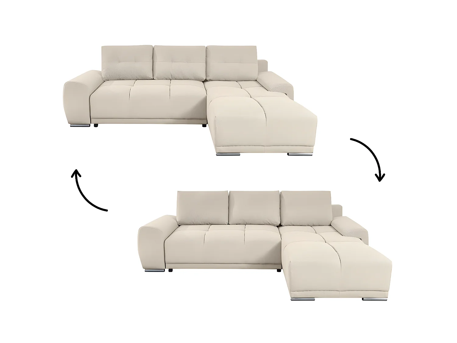 Canapé d'angle droit 4 places convertible Cassandra avec coffre en tissu - Beige - L270 x P181 x H89cm - Loungitude