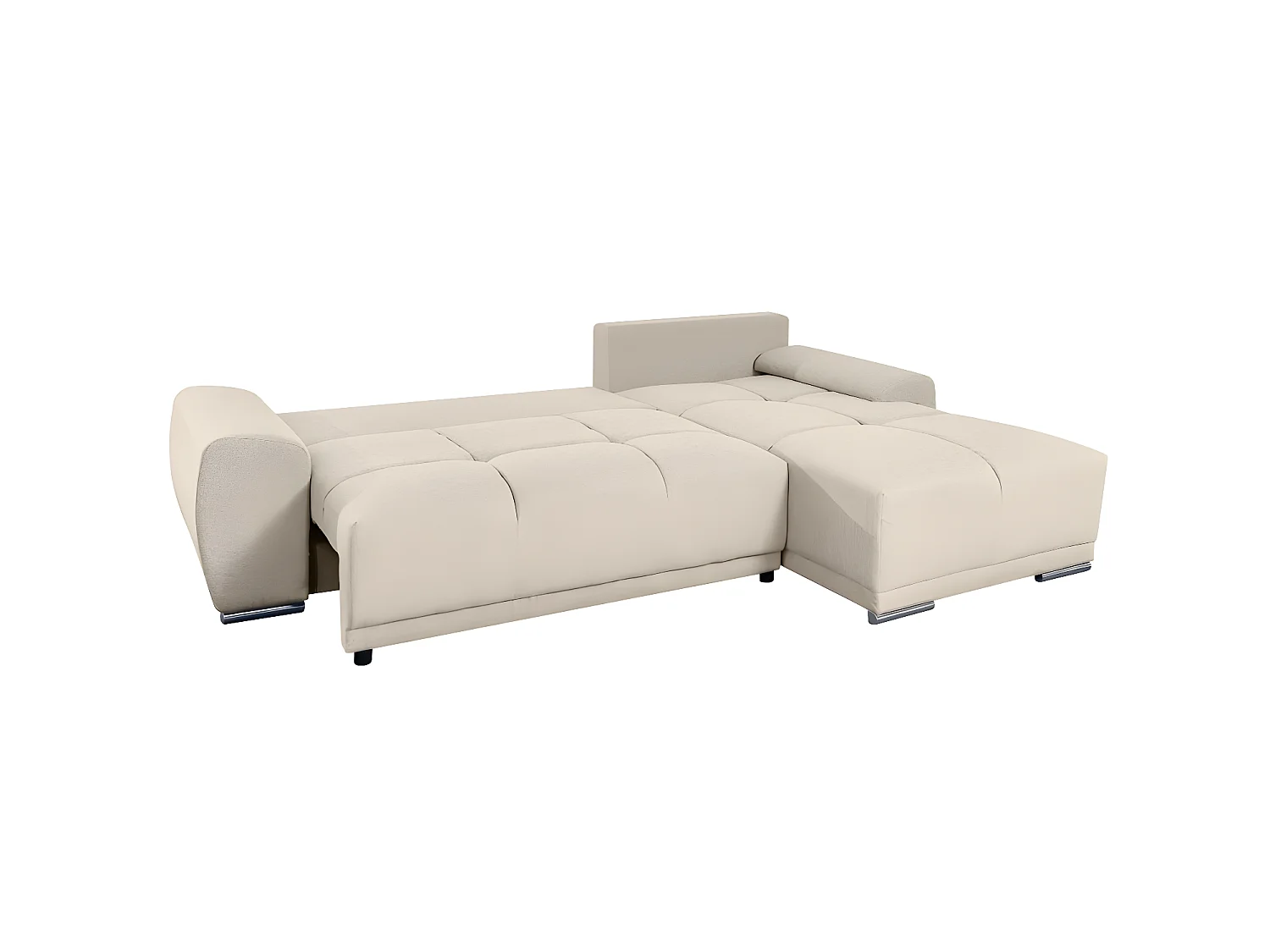 Canapé d'angle droit 4 places convertible Cassandra avec coffre en tissu - Beige - L270 x P181 x H89cm - Loungitude