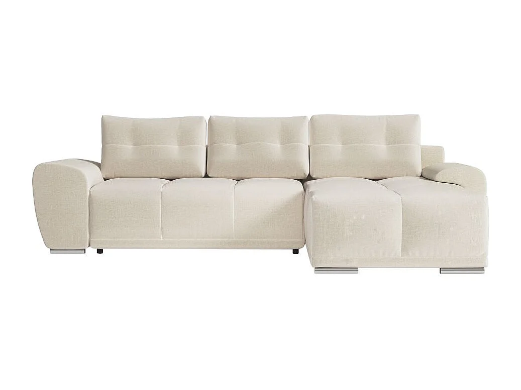 Canapé d'angle droit 4 places convertible Cassandra avec coffre en tissu - Beige - L270 x P181 x H89cm - Loungitude