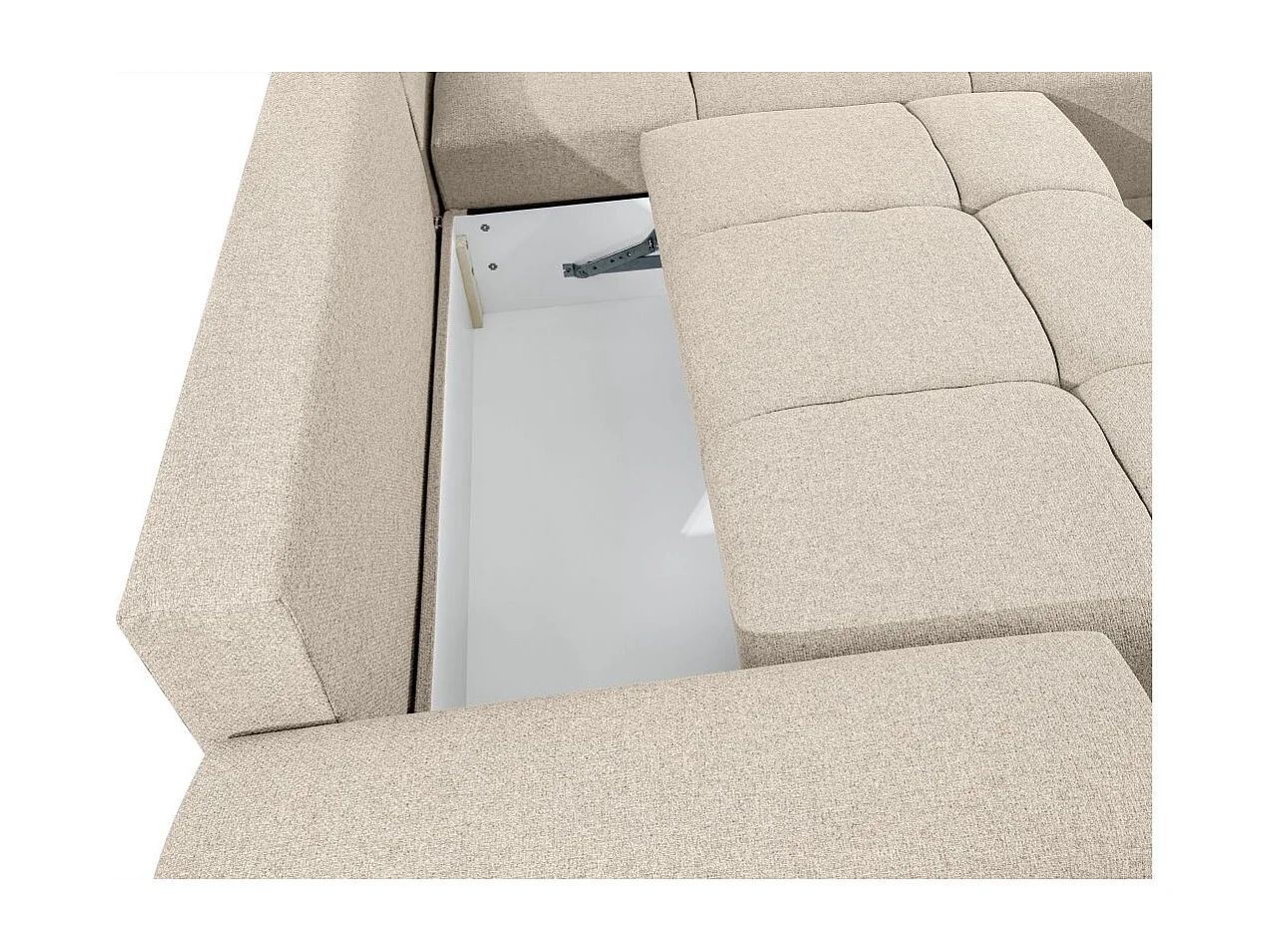 Canapé d'angle droit 4 places convertible Cassandra avec coffre en tissu - Beige - L270 x P181 x H89cm - Loungitude