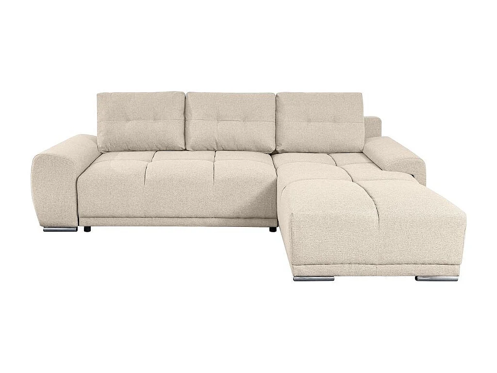 Canapé d'angle droit 4 places convertible Cassandra avec coffre en tissu - Beige - L270 x P181 x H89cm - Loungitude