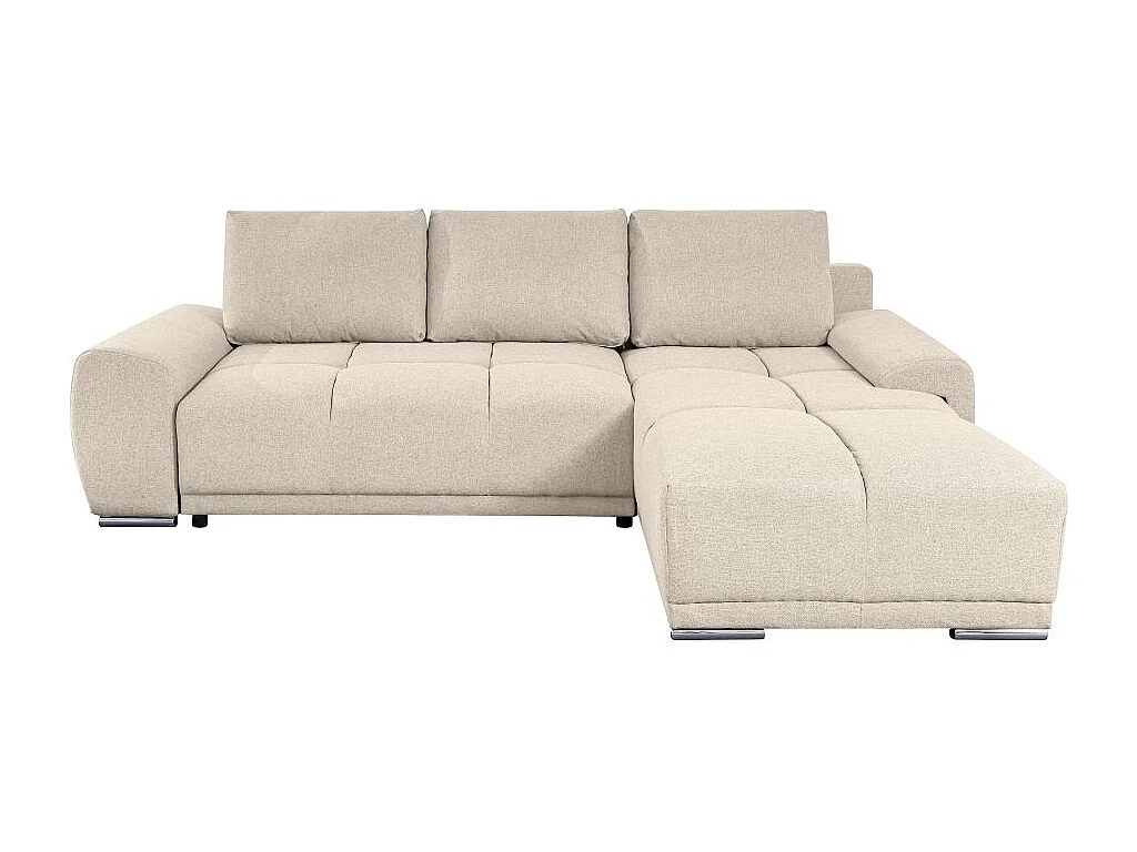 Canapé d'angle droit 4 places convertible Cassandra avec coffre en tissu - Beige - L270 x P181 x H89cm - Loungitude