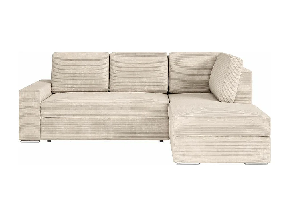 Canapé d'angle droit 3 places convertible Aden avec coffre en velours côtelé - Beige - L246 x P174 x H96cm - Loungitude